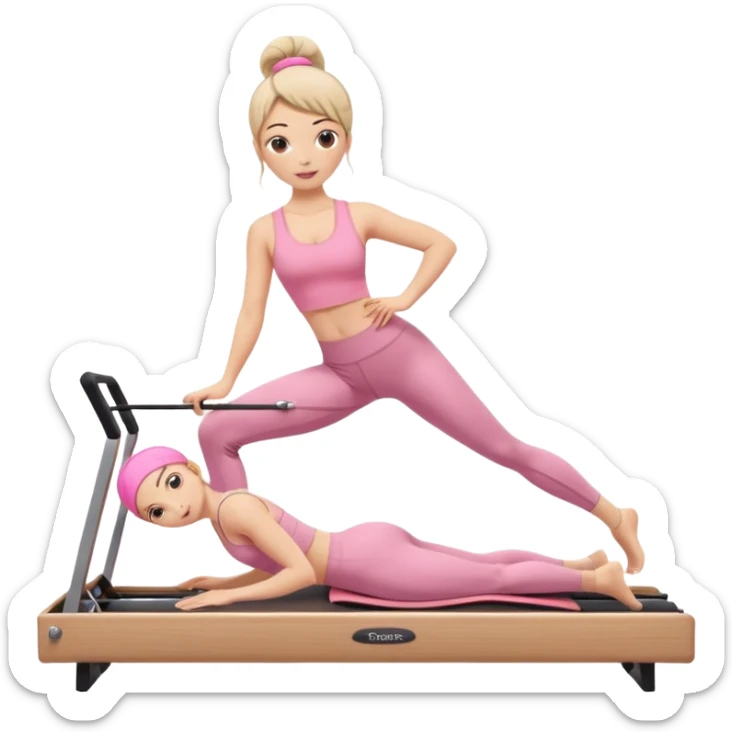 pilates beige reformer girl with pink set of clothes.  sticker