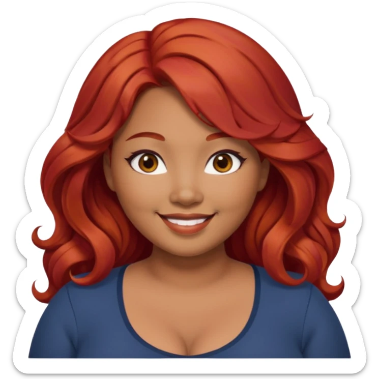 Plus size red hair brown face small eyes long hair Asian eyes small eyes wavy hair sticker