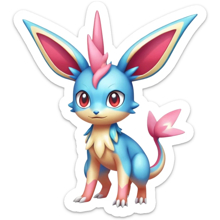Colorful Shiny Exotic Victini-Salandit-Aurorus-Sylveon-Fakémon-hybrid-creature (full body)  sticker