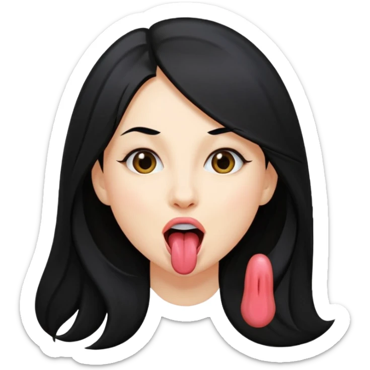 femme longs cheveux noire peau claire qui en tirant la langue sticker