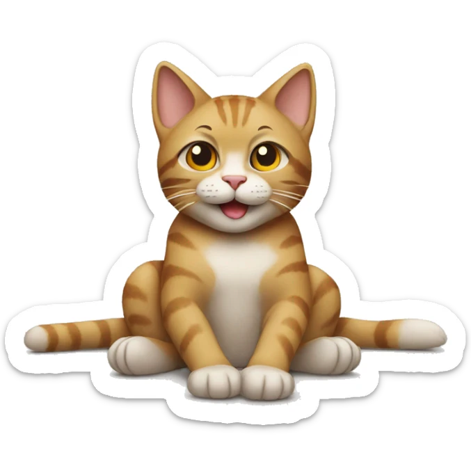 A cat lies on the ground hands on the checks and legs crossed in the back and face to the camera smiling  sticker