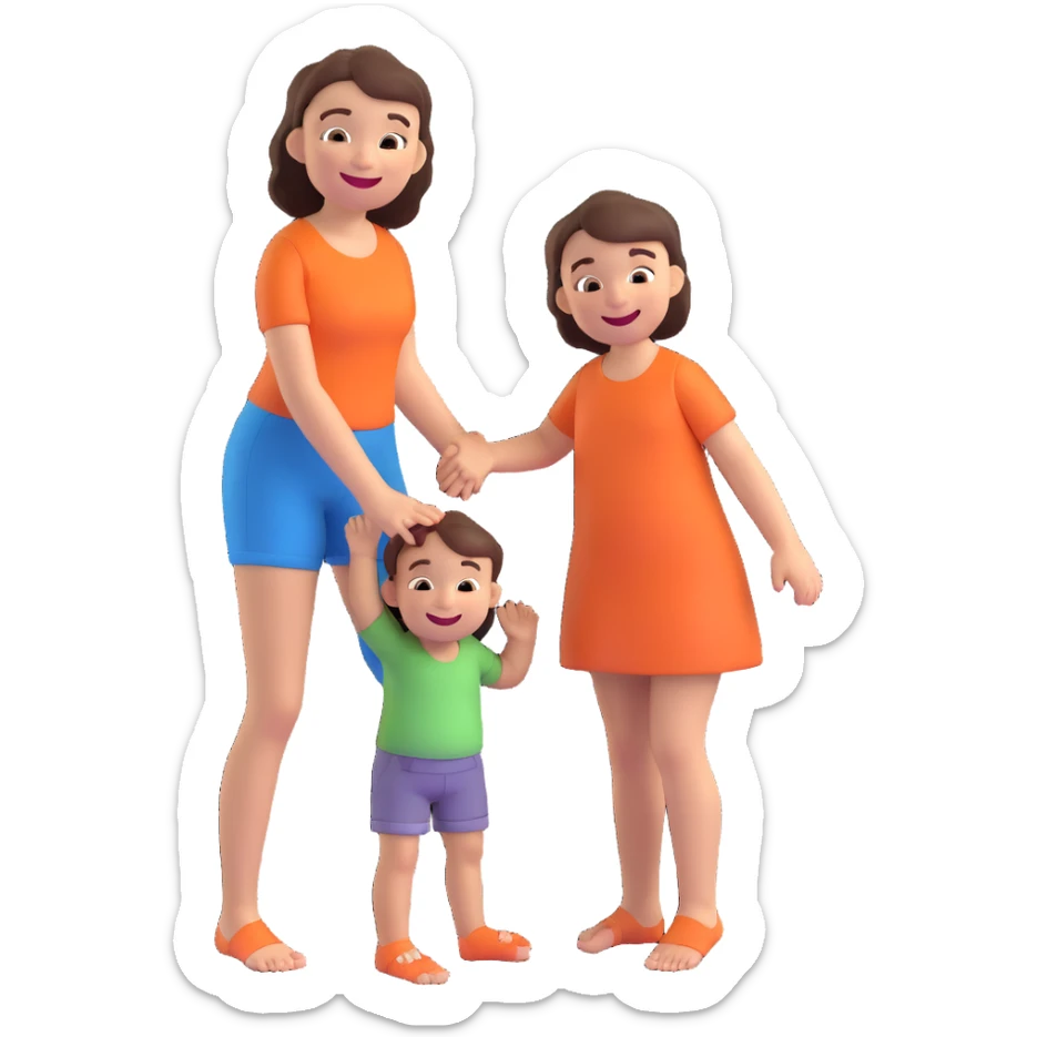 A girl smiling and standing near a little boy, he is on the floor laughing, she wiggling her toes between his thighs tickling him sticker