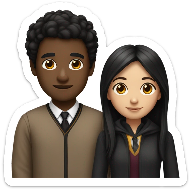 a girl with brown skin and black straight hair with a boy that looks like harry potter sticker