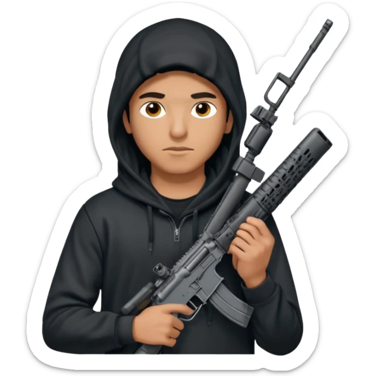 
Fais moi un jeune taliban qui ressemble qui tient une AR15 avec un hoodie a capuche, capuché, avec la cagoule nike therma fit hood sticker