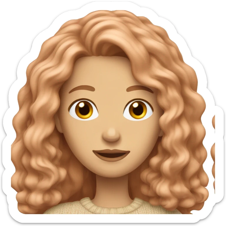 Caucasian Woman with long wavy copper hair wearing a beige sweater  sticker