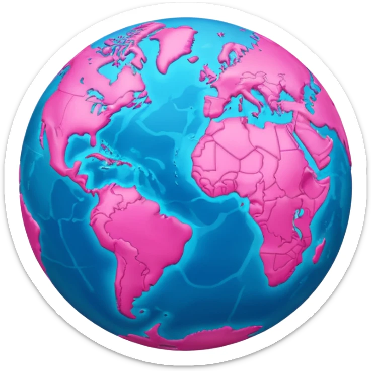 planet earth with continents in hot pink and oceans in light pink, apple emoji style sticker