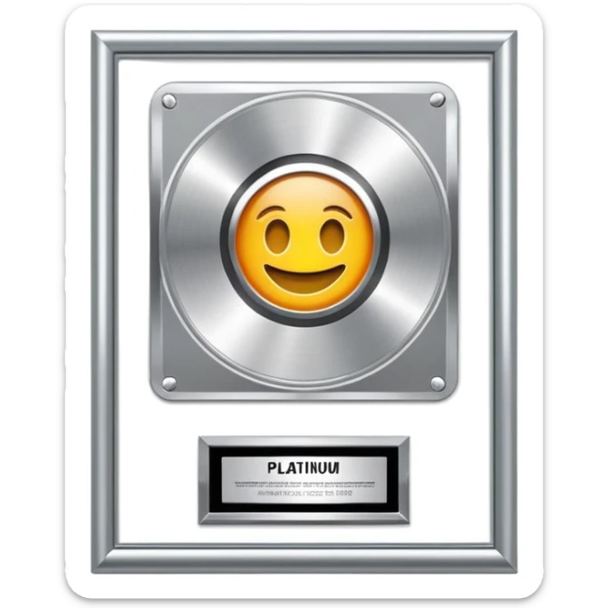 A “platinum plaque” is a framed award given to music artists when a song or album sells a high number of copies—enough to reach “platinum” certification. It usually features the album art or CD and represents commercial success in the music industry sticker
