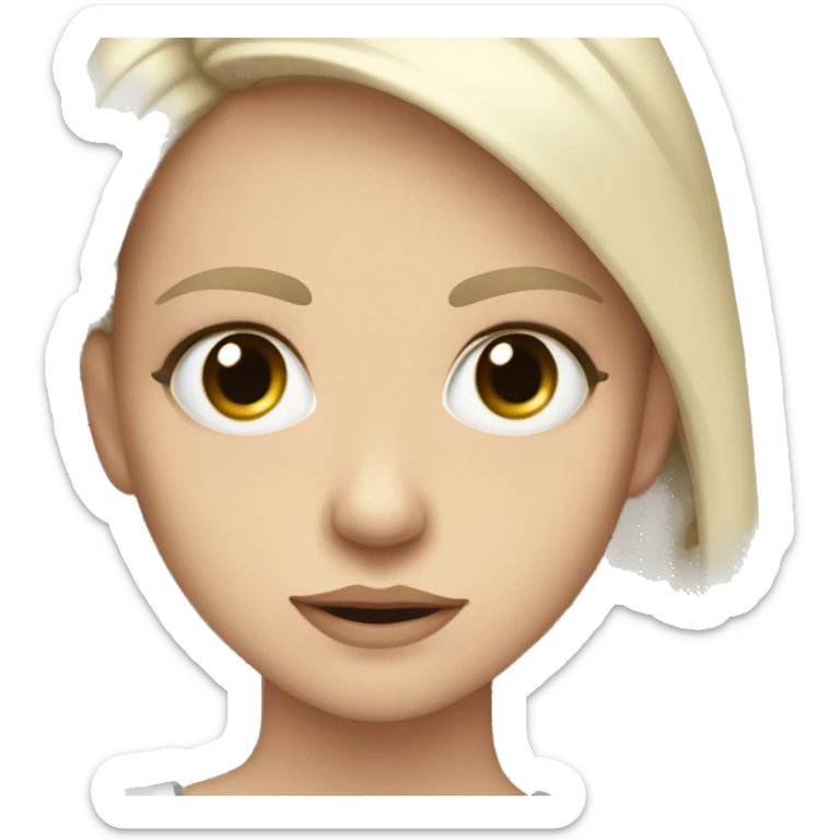 white girl with dark hair tilting her head making a side eye, the eye are looking to the side and are really narrow and her mouth is smirking sticker