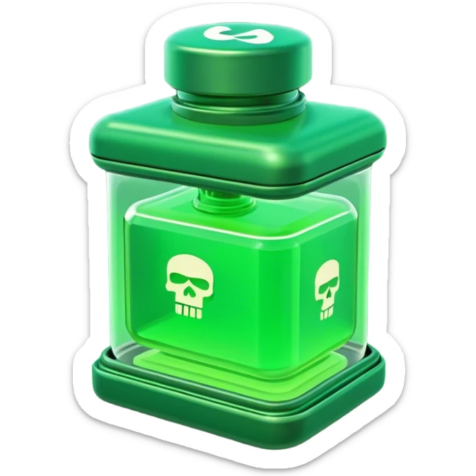 Clash of Clans aesthetic: Cinematic Playful Sci-fi green health pack Emoji, rendered in a 3D vector-style similar to standard emojis with minimal shading and bold, simplified shapes. A compact, futuristic vial with a glowing neon liquid and sleek contours, softly glowing with a healing cosmic charm. Simplified yet unmistakably iconic, highly detailed and consistent, glowing with a soft radiant glow and high shine. Stylized with a touch of futuristic alchemy and a soft glowing outline, capturing the essence of a vital energy elixir with a playful, interstellar spirit! sticker