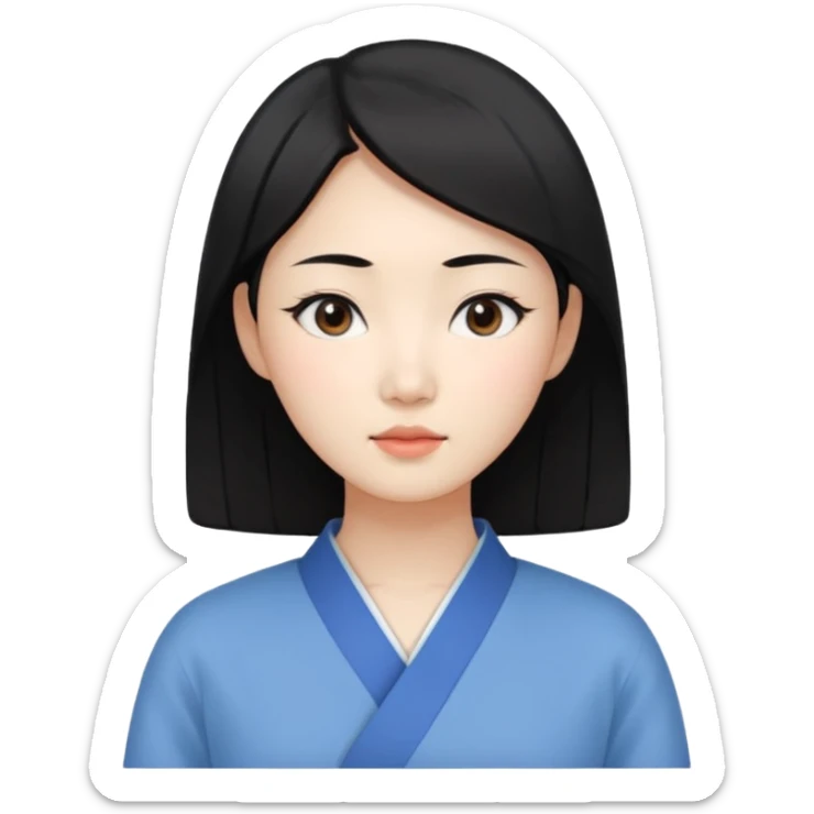Korean woman, East Asian features,
female human avatar,
front face icon style,
large head, minimal neck,
neutral expression, calm mood,
simple black hair,
flat illustration style,
clean background sticker