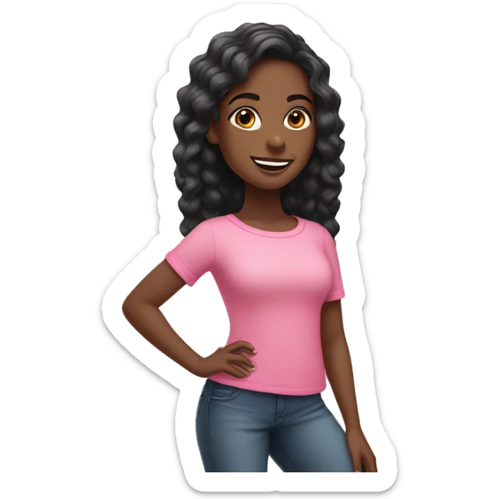 Black girls with short long hair smiling with a pink top ￼ sticker