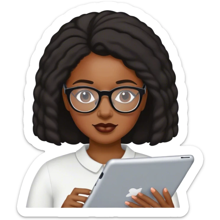 Black woman with glasses using iPad  sticker