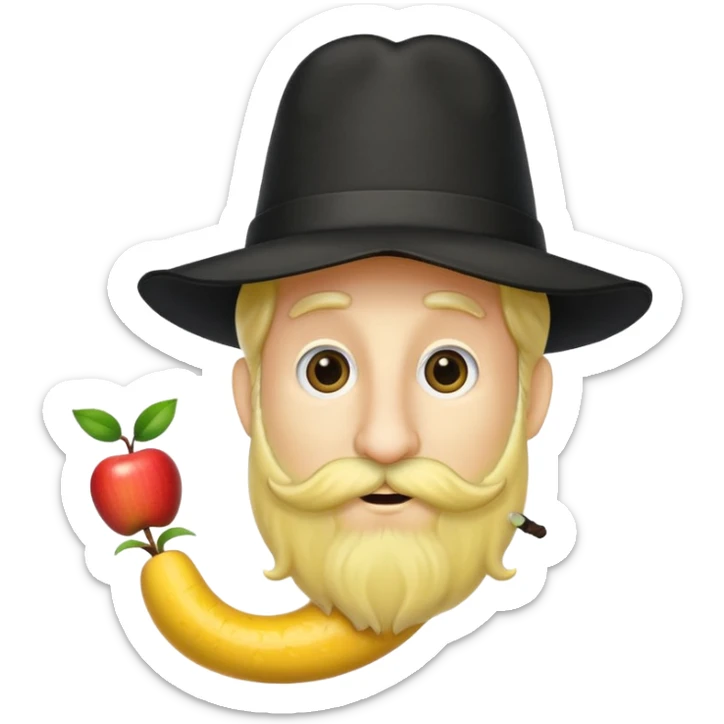 Yellow rabbi apple emoji with hat and wavy side hair and longue phallic nose sticker