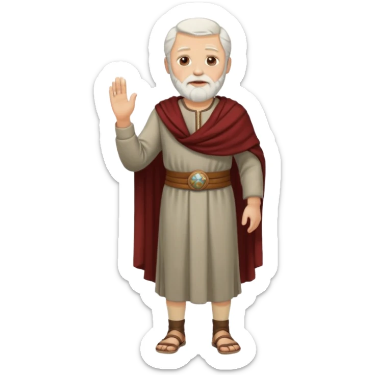 El anciano: persona noble y bondadosa, ropa normal es decir, ni de persona millonaria ni de persona sin dinero, pelo blanco, barba corta blanca. cuerpo entero de la época púnica sticker