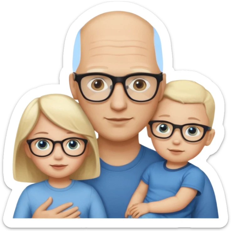 Eigene Familienbild mit 3 Personen; Mutter dunkle Augen und dunkle lange Haare mit Brille; Vater mit Glatze und Blaue Auge, kleinkind mit blonden Haaren und dunklen Augen sticker