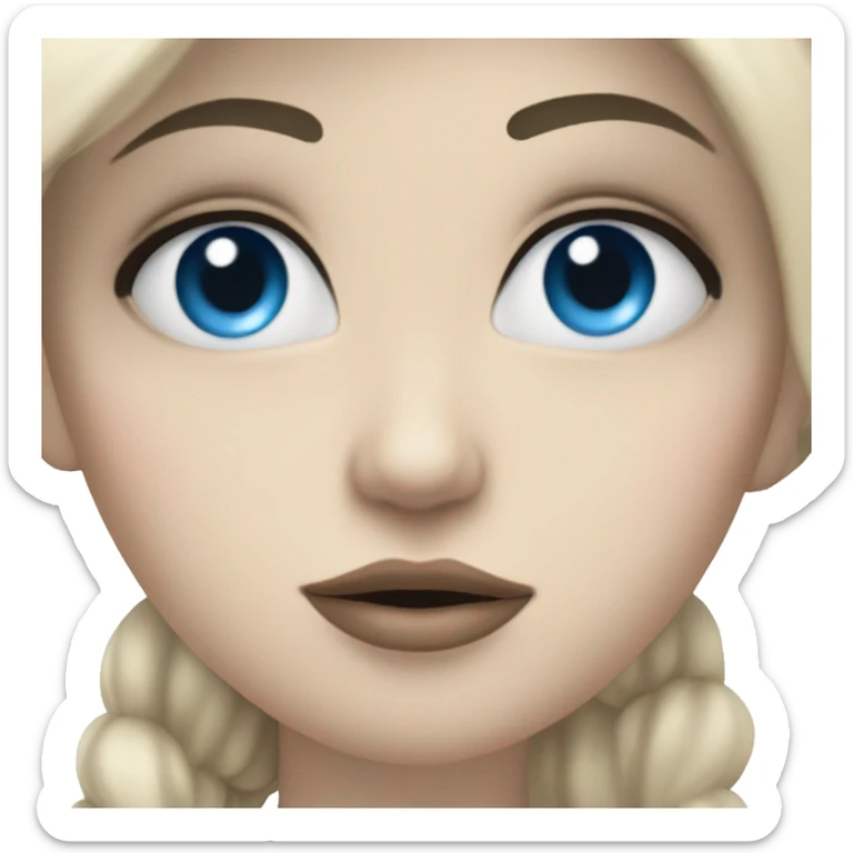 pale girl with blue eyes, and black hair, catching a kiss sticker