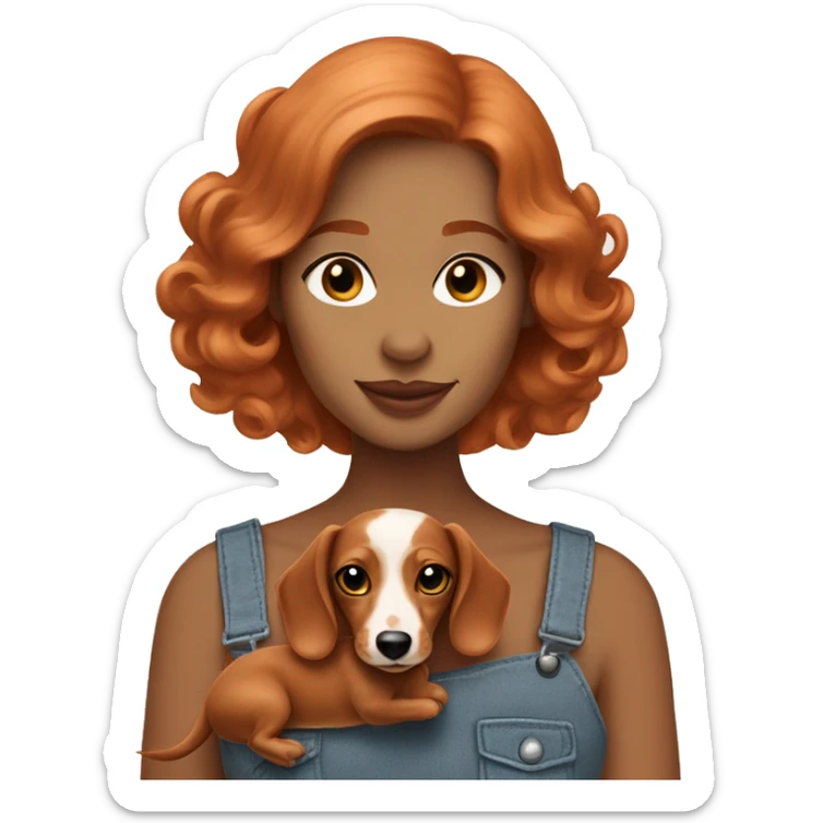 Redhead 👩🏼‍🦰 women with puppy longhair dachshund cream colours in front of her sticker
