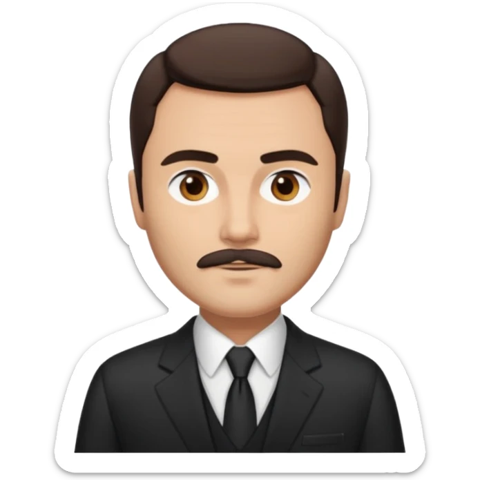 John Saxon with dark brown hair and short mustache, black suit, light tan skin sticker