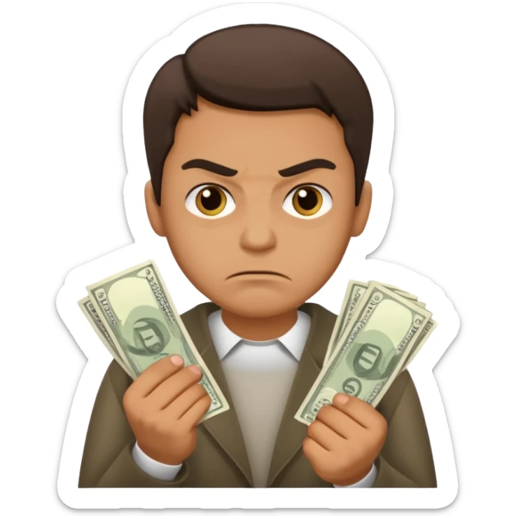 a guy who holds his money in his hands and looks angrily because he doesn't want to share it with anybody, he is a cheapskate  sticker