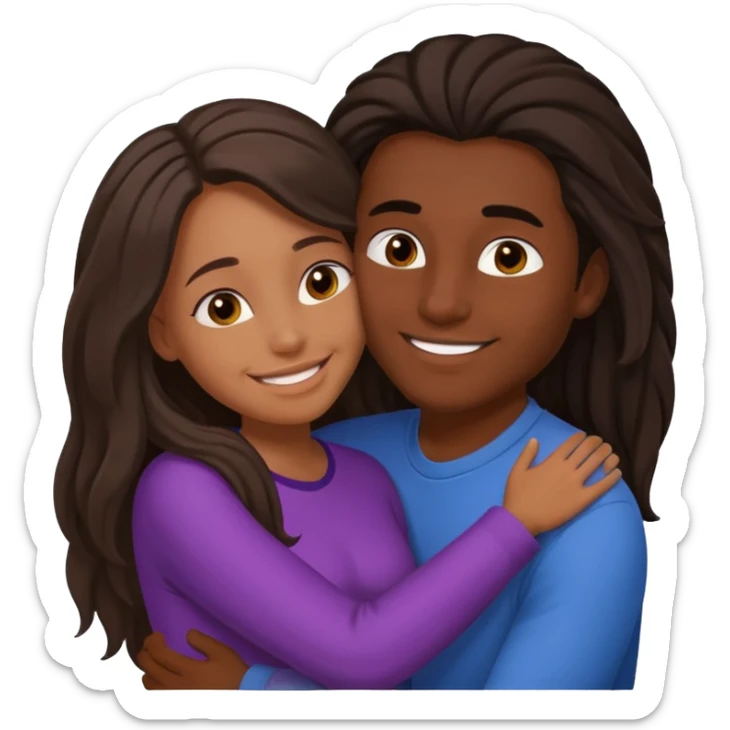 dark skin girlfriend hugs mixed boyfriend with long hair  sticker