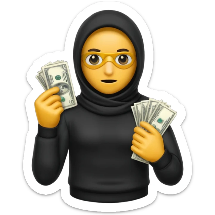 Robber with money na mão direita com uma blusa de frio preta  sticker