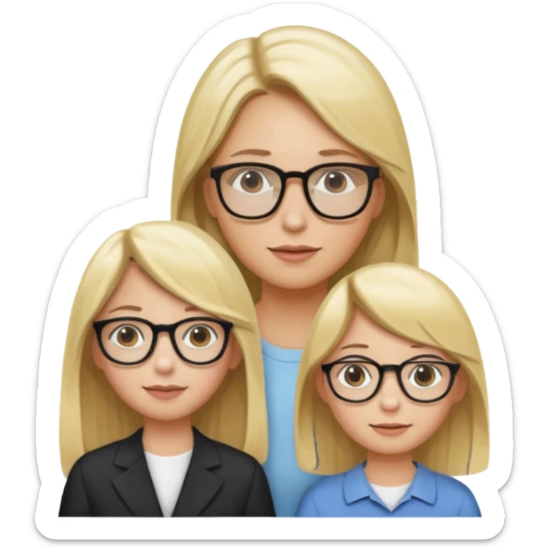 je voudrai un emoji d'une fille aux cheveux longs et blonds avec des lunettes avec son papa chatain et sa maman blonde sticker