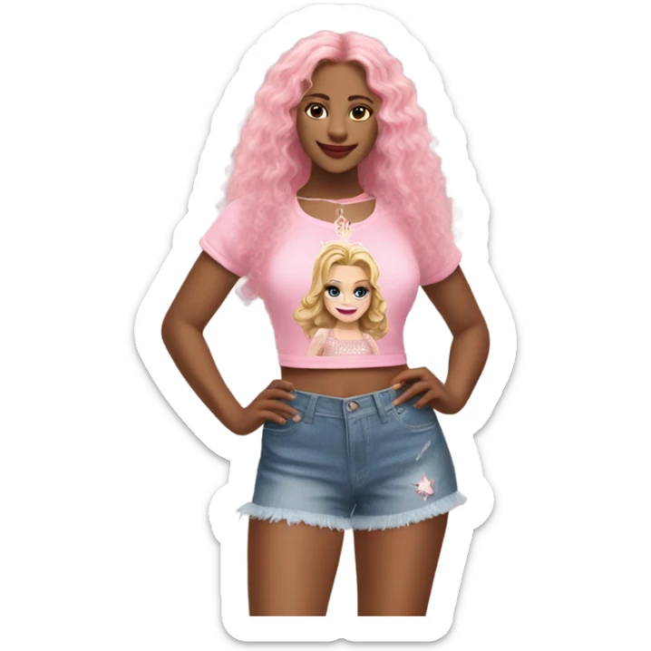 Glinda wearing a pink Shakira lace up croc top and short jeans  sticker