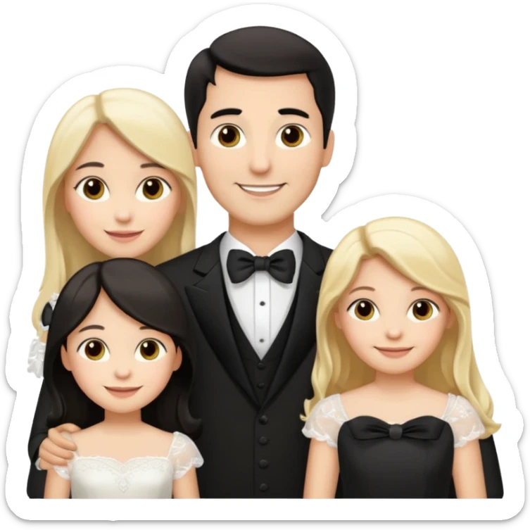 Familia : Novio pelo oscuro, Novia pelo oscuro, hija mayor pelo mono , hija menor pelo oscuro. sticker