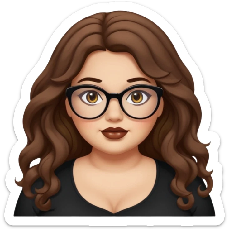 plus size, long brown wavy hair, baddie,pretty, makeup, black eyeliner, long hair, Spectacles  sticker