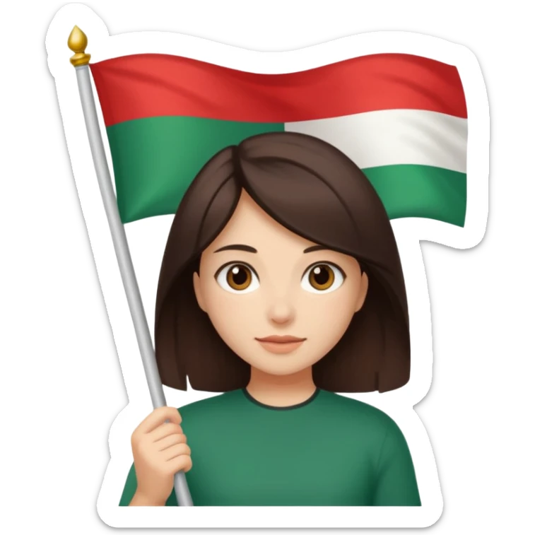 Una ragazza mora chiara con capelli medi mori con la bandiera della bulgaria tra le mani sticker