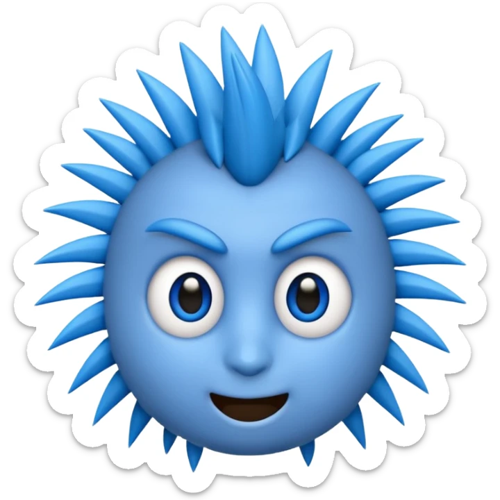 blue emoji face with sharp quill hair spikes and big white eyes, 3D emoji style, 1:1
 sticker