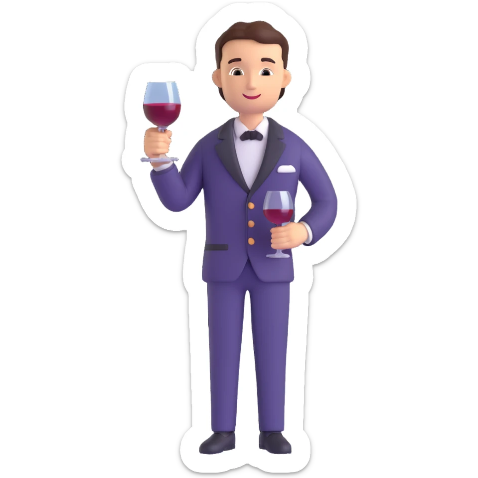 upper body of a person wearing a sommelier uniform holding a wine glass, bright and professional feeling sticker