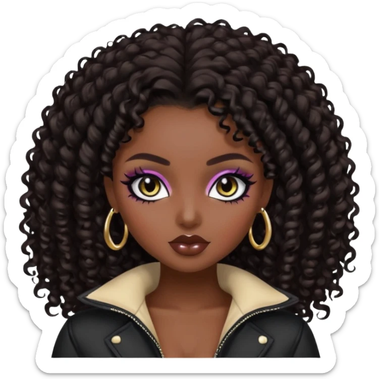 african beauty standard, dark curly hair, pretty makeup, pretty bratz baddie, black eyeliner sticker