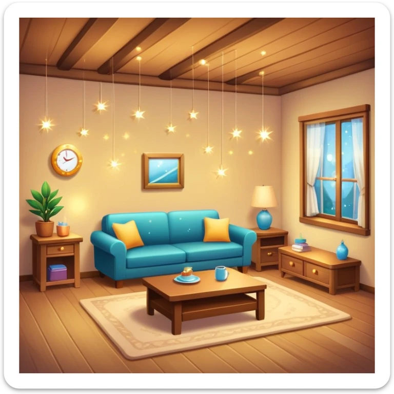 cozy room with furniture and sparkles floating above the furniture sticker