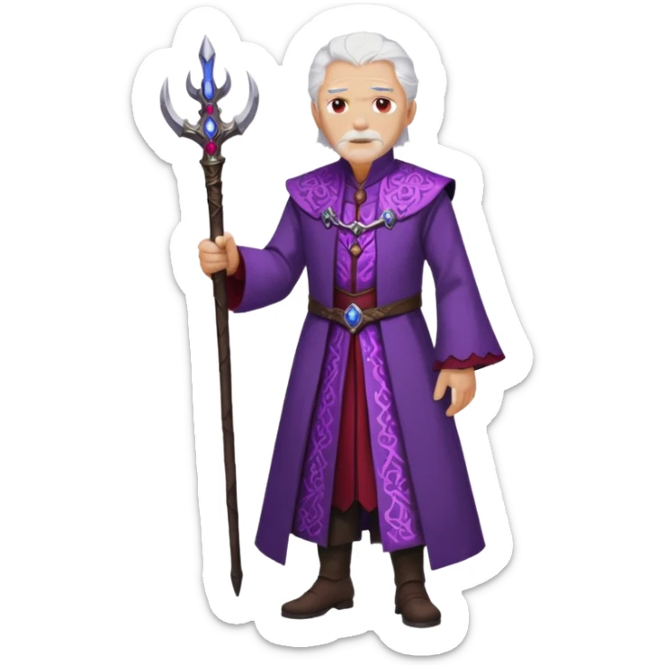 a white haired old man with purple eyes standing, full body, in Targaryen themed clothes, clothes are black and red themed sticker