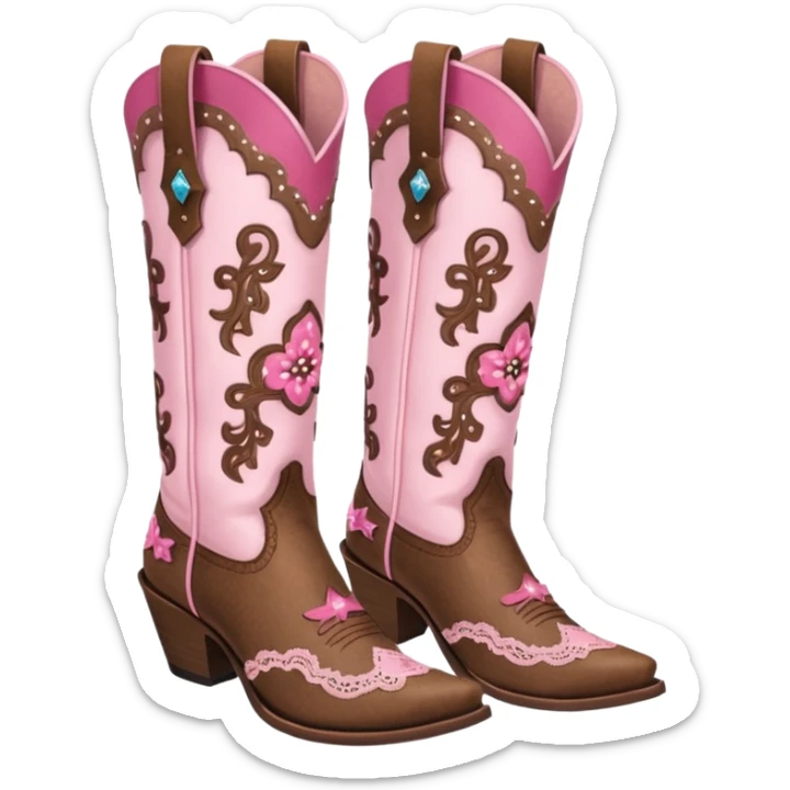 cowgirl boots cute a tiny bit of pink on it no teal lacy detailing sticker