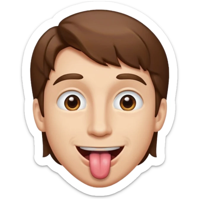un homme de face qui tire la langue et a les yeux vers le ciel, cheveux bruns sticker