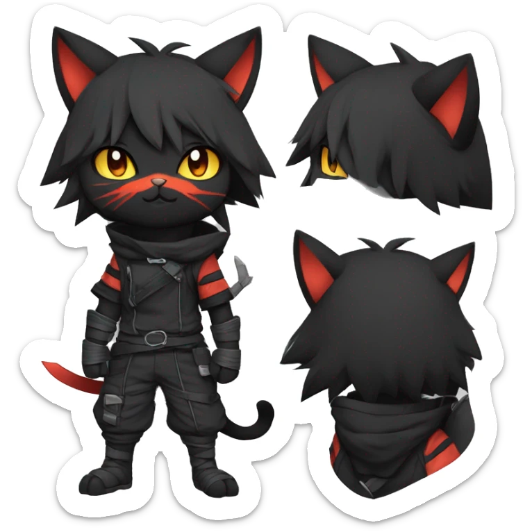 Edgy Shy Anthro Ninja boyish cool pretty dark black Litten-Pokémon-cat-fursona-animal techwear sticker