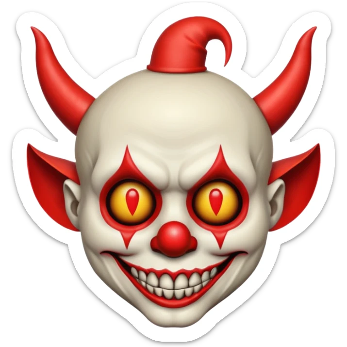bare skull with devil horns and a clown nose, no flesh or skin, emoji style sticker
