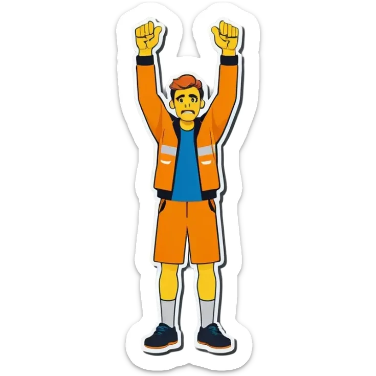 Man holding both arms in the air and holding an electrical cable der Man looks sad sticker