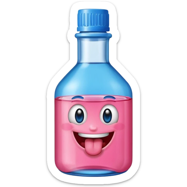 Smiling bottle of oil pink with silly face tongue out blue top sticker