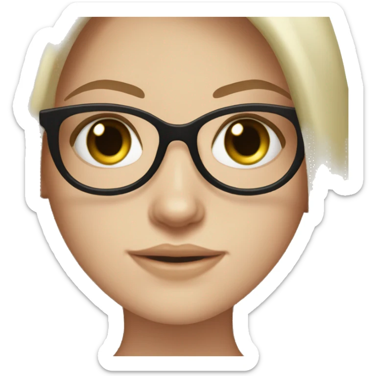 white girl, green hazel eyes, dark brown straight long hair, black round glasses, freckles sticker