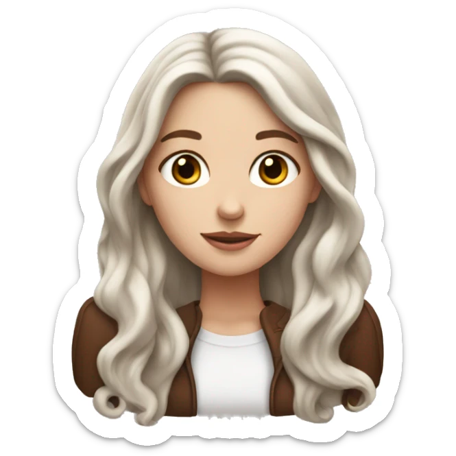 White girl with brown long hair and hot chocolate  sticker