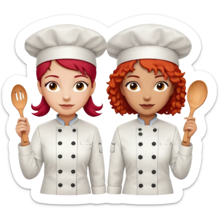 Dos chicas chef, una pelirroja de pelo lacio y otra de pelo negro con rulos sticker