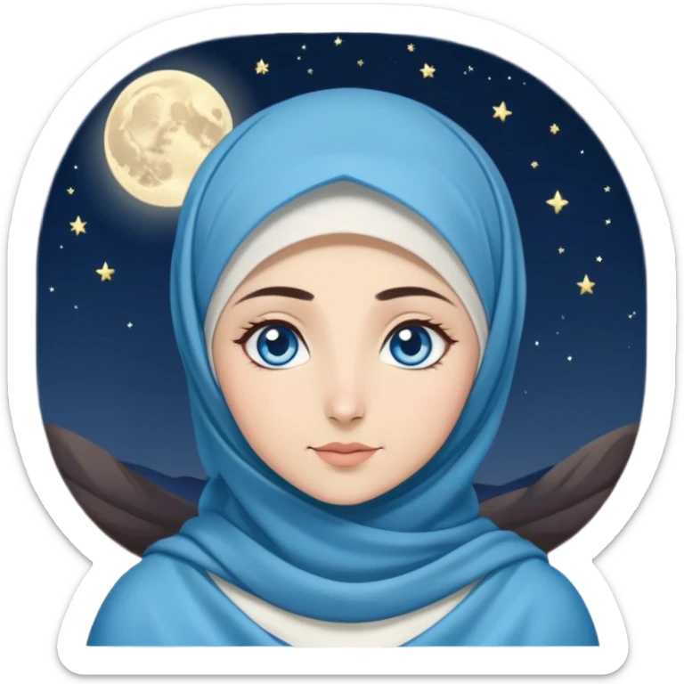 Turkish beautiful finish Konya girl blue eyes with moon hijab dress and watching the moonlight sky on the ground  sticker