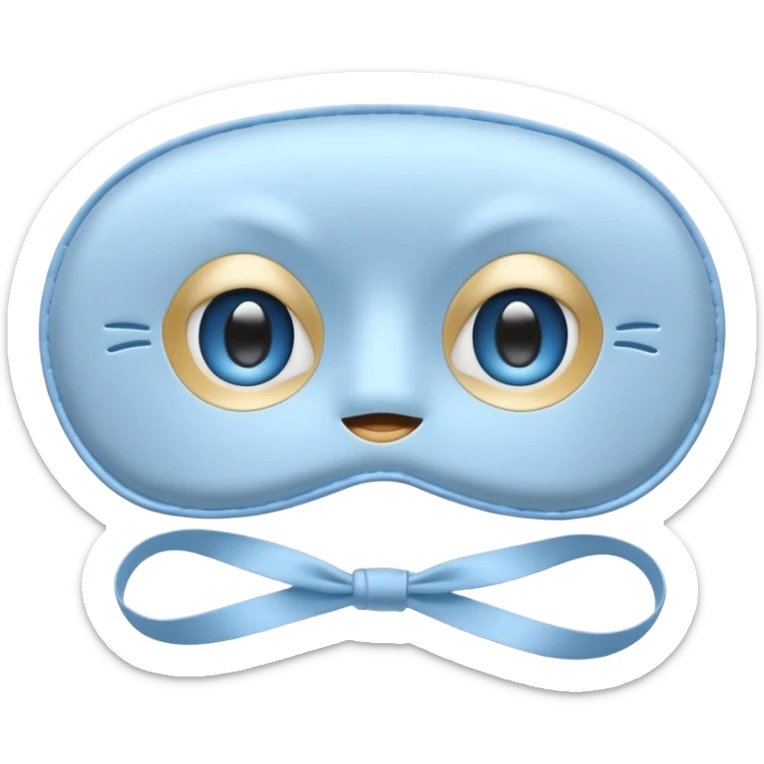 cute emoji of an isolated silky sleep mask, soft satin texture with gentle shine, light gray with pastel blue tones, embroidered sleepy eyes, no person, no face, cozy winter mood, smooth rounded shape, soft shadows sticker