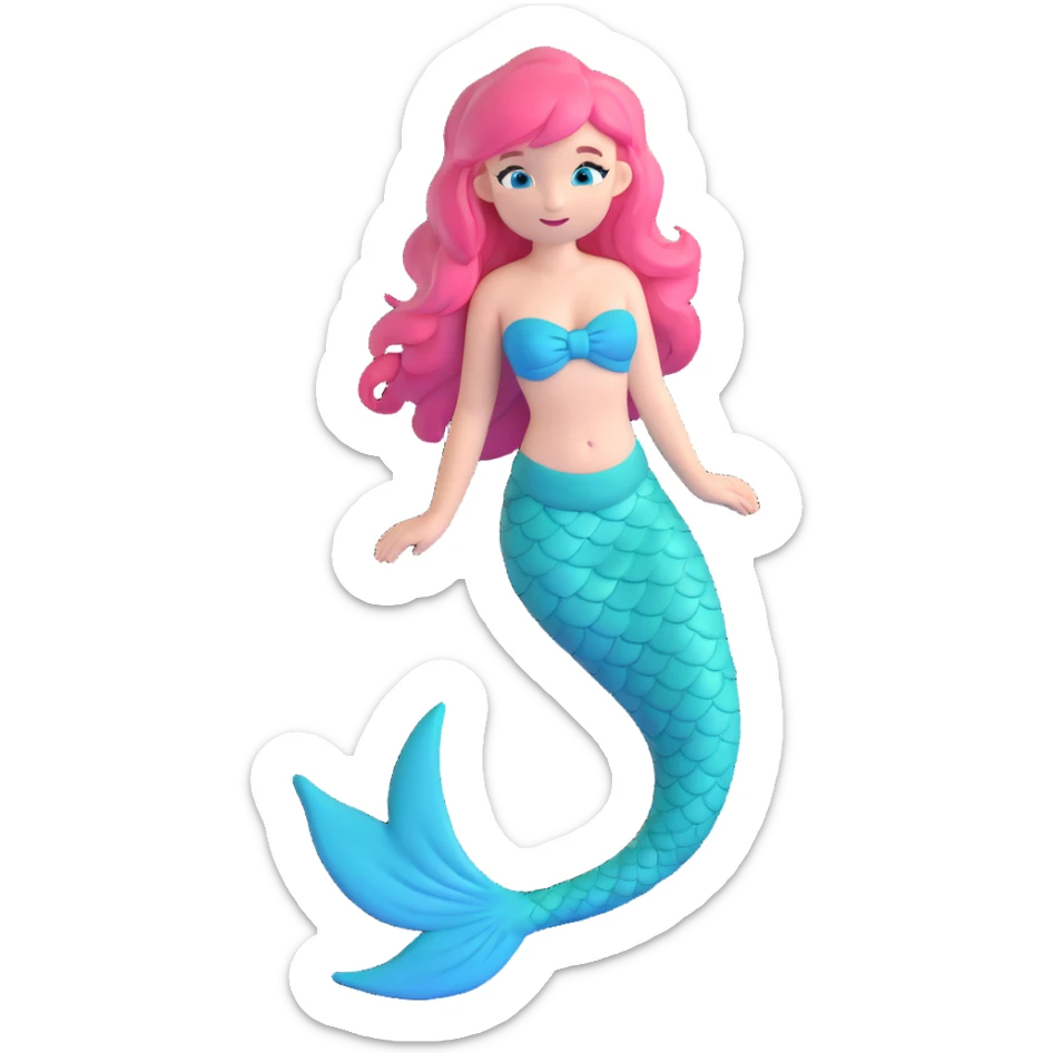 full length mermaid with pink hair, blue eyes, turquoise green tail sticker