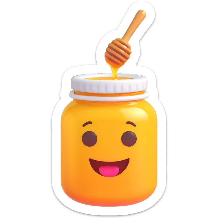 3D emoji style honey jar, honey dripping from the rim, simple and expressive sticker