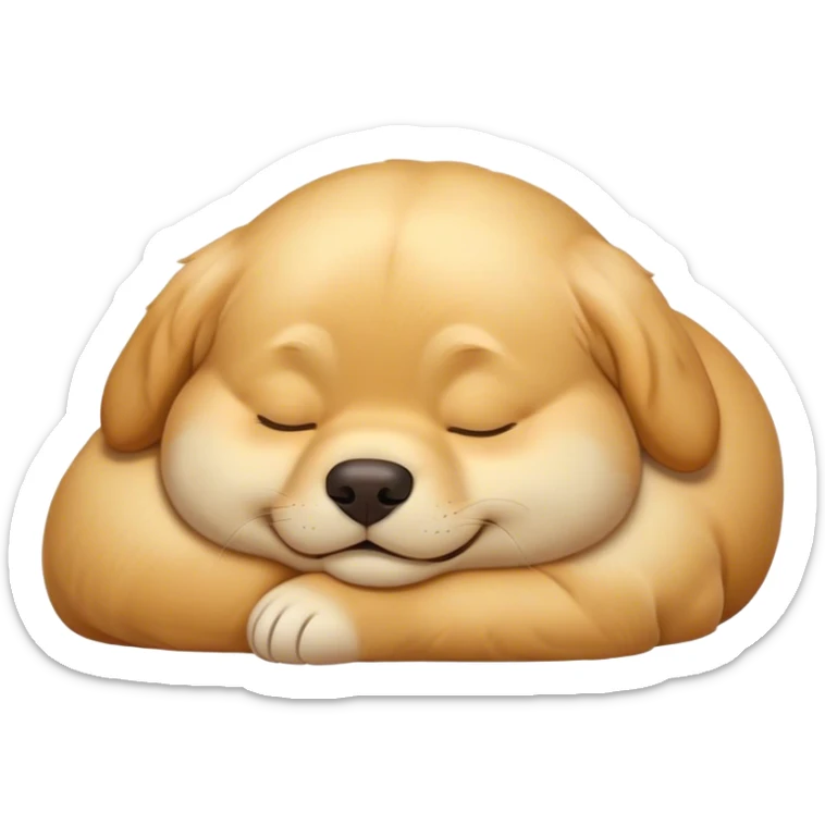 Cinematic Meme-Worthy Chubby Sleeping Golden Retriever Portrait Emoji, Head resting peacefully with a contented smile, featuring a delightfully chubby build and a luxuriously soft golden coat, eyes shut in a serene nap, Simplified yet hilariously adorable features, highly detailed, glowing with a soft, drowsy light, high shine, relaxed and utterly lovable, stylized with an air of playful laziness, bright and endearing, soft glowing outline, capturing the essence of a comically sleepy companion, so meme-worthy it feels like it could instantly become the next viral sensation of adorable slumber! sticker