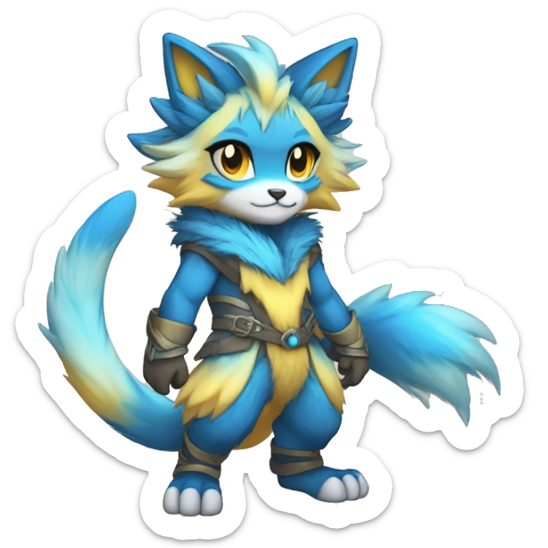 Anthro-Edgy-Cool-Blue-Yellow-Beige-Orange-Contrast-Colors-Fantasy-Fur-Sona-Chibi-Shiny-Fakémon-Hybrid full body sticker